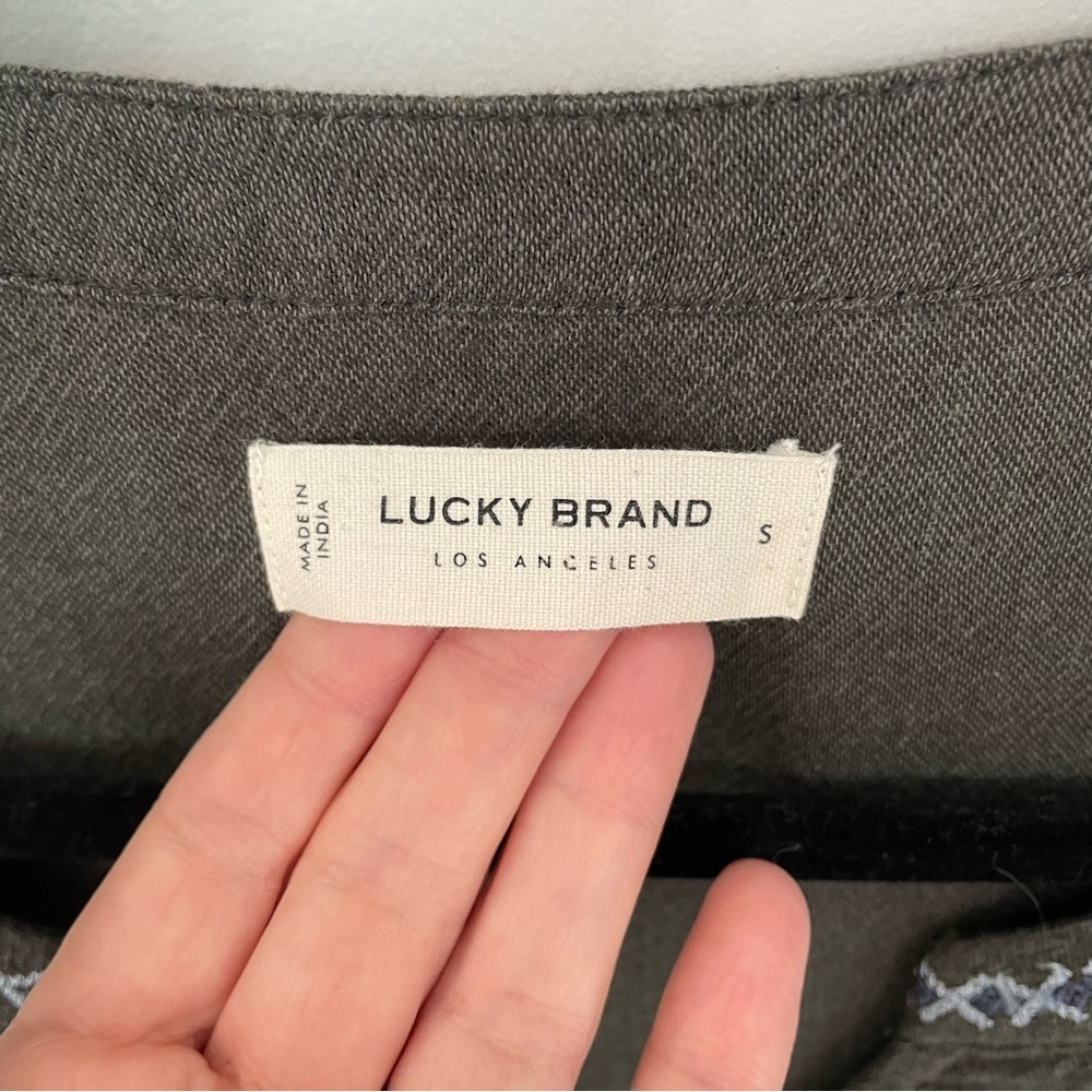 Lucky Brand Embroidered Geo Top Size Small Washed Black Boho Cross Stitch. 10 - Picture 3 of 11